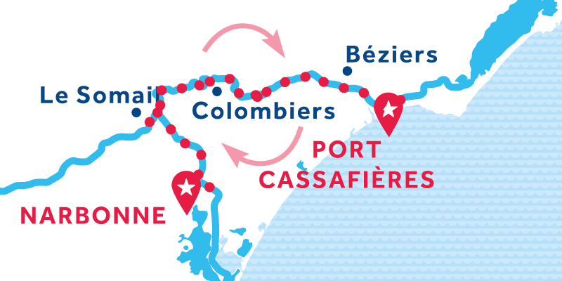 Port Cassafières HEEN EN TERUG via Narbonne