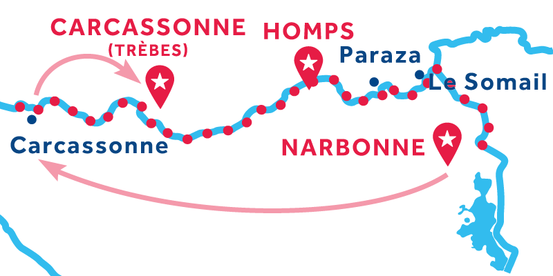 Narbonne naar Trèbes via Carcassonne